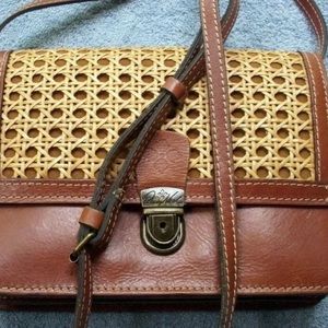 Patricia Nash Brown Leather & Rattan Sling Bag